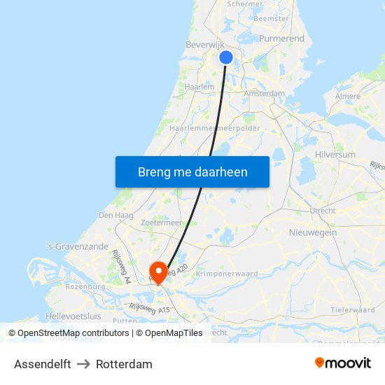 Assendelft to Rotterdam map