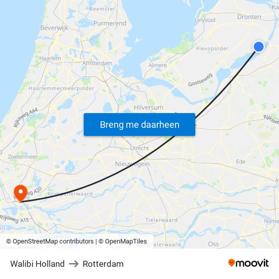 Walibi Holland to Rotterdam map