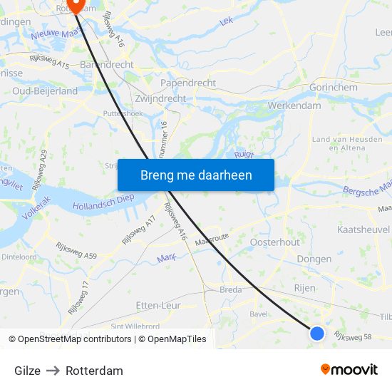 Gilze to Rotterdam map