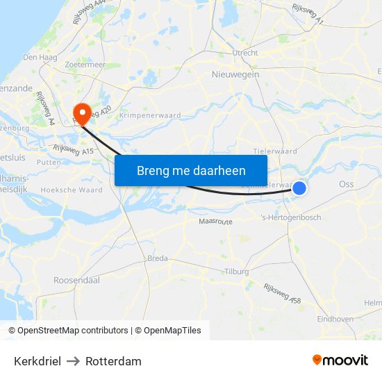 Kerkdriel to Rotterdam map