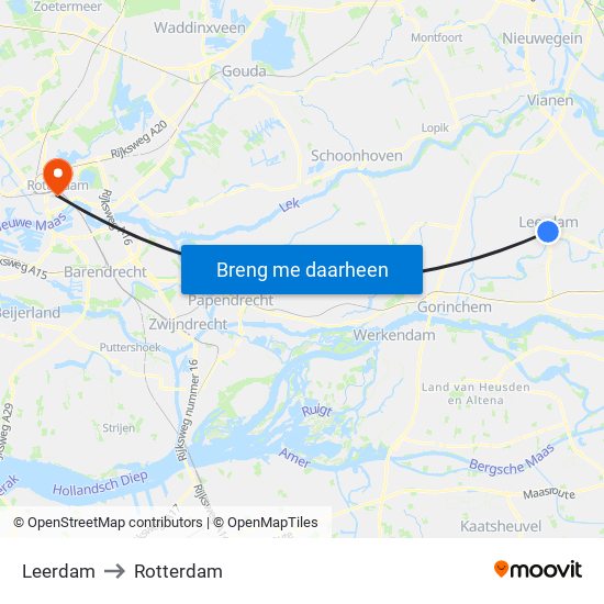 Leerdam to Rotterdam map