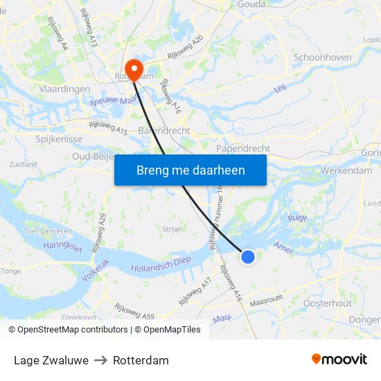 Lage Zwaluwe to Rotterdam map