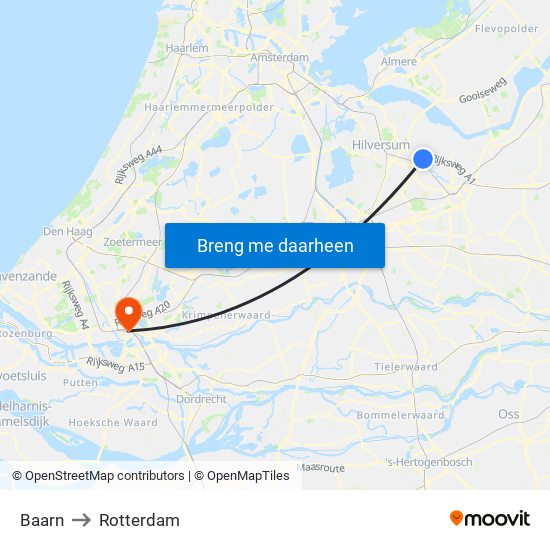 Baarn to Rotterdam map