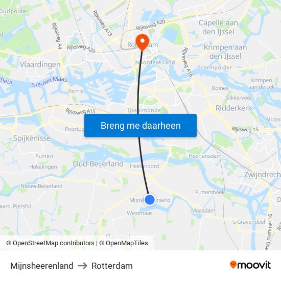 Mijnsheerenland to Rotterdam map