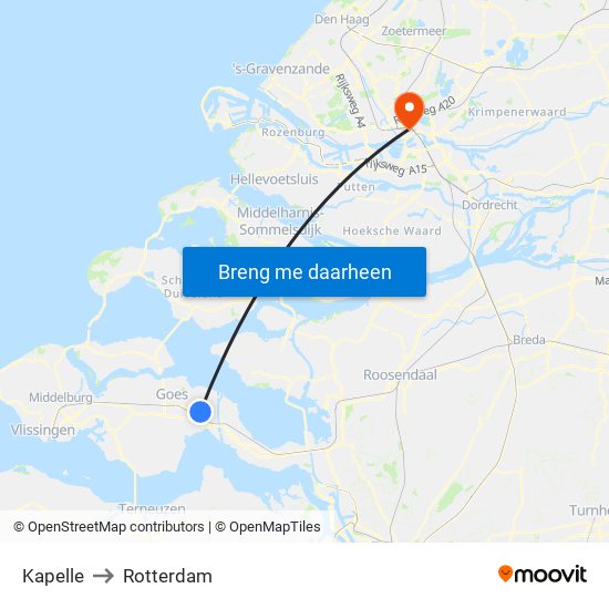 Kapelle to Rotterdam map