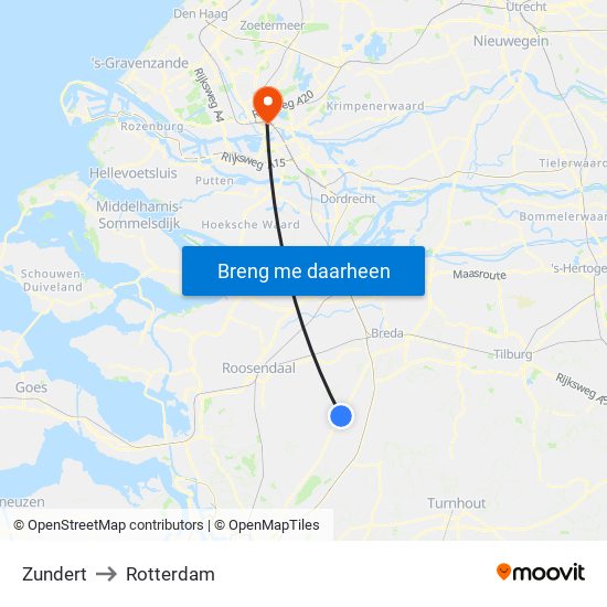 Zundert to Rotterdam map