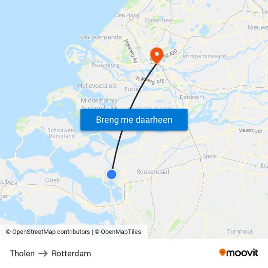 Tholen to Rotterdam map