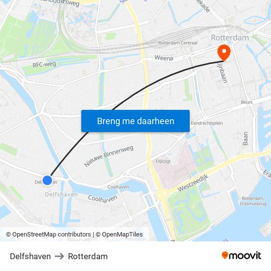 Delfshaven to Rotterdam map