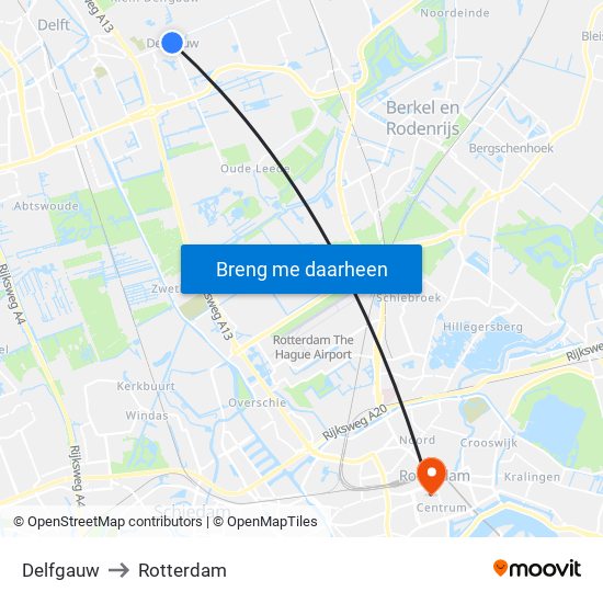 Delfgauw to Rotterdam map