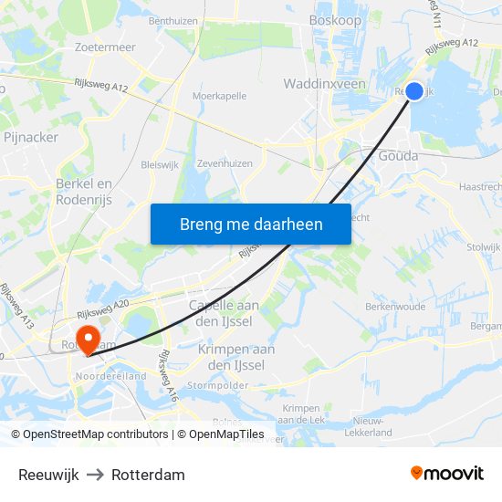 Reeuwijk to Rotterdam map
