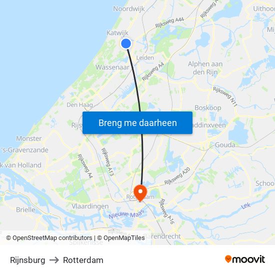 Rijnsburg to Rotterdam map