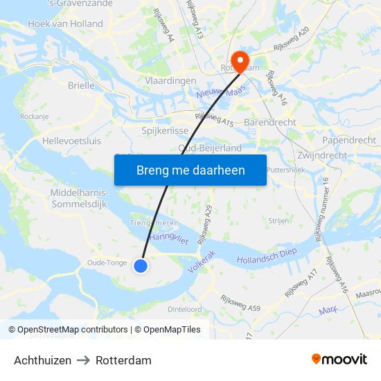 Achthuizen to Rotterdam map