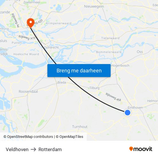 Veldhoven to Rotterdam map