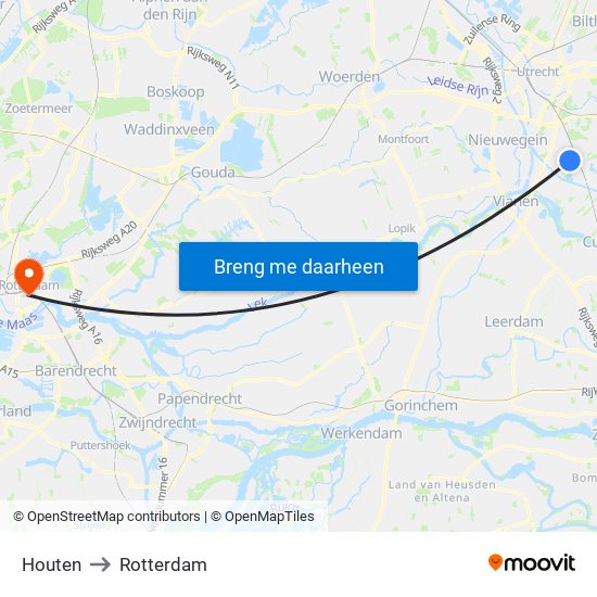 Houten to Rotterdam map