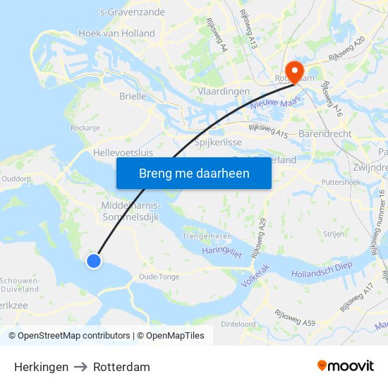 Herkingen to Rotterdam map