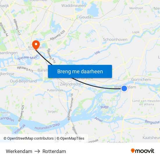 Werkendam to Rotterdam map