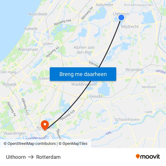 Uithoorn to Rotterdam map