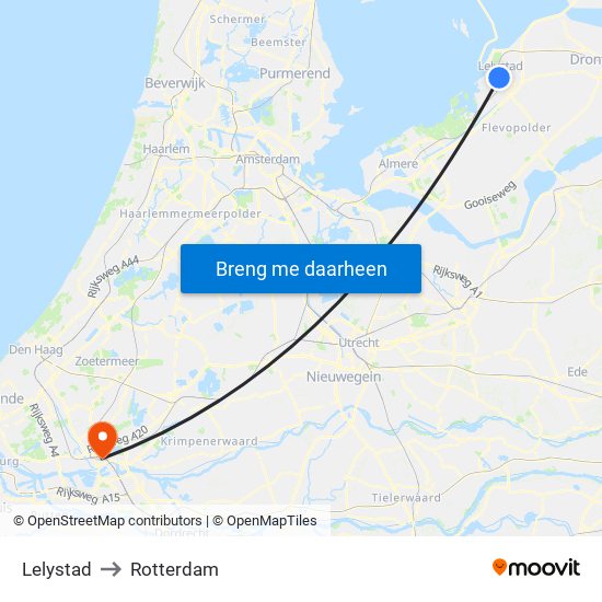 Lelystad to Rotterdam map