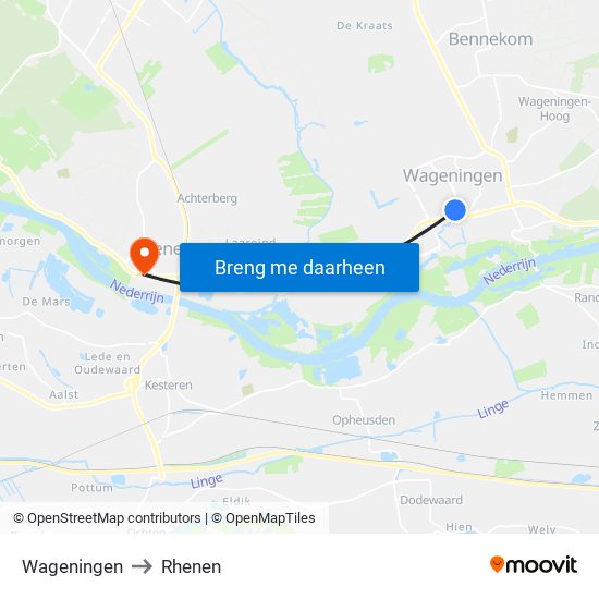 Wageningen to Rhenen map