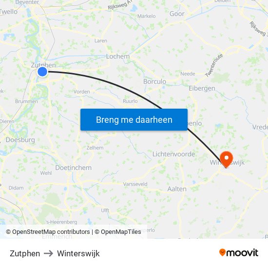 Zutphen to Winterswijk map