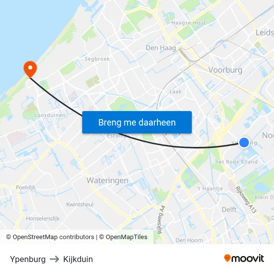 Ypenburg to Kijkduin map
