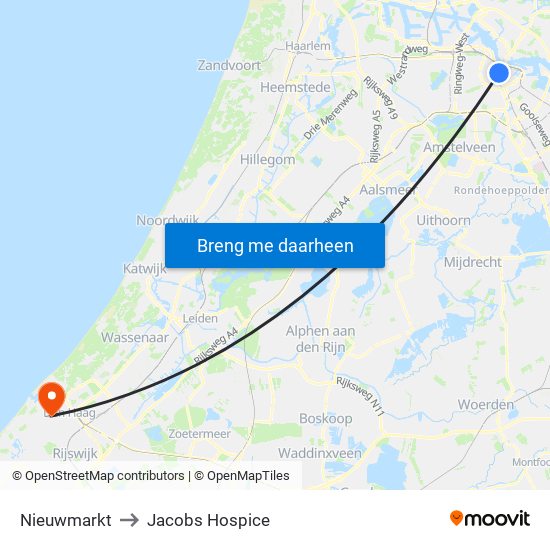 Nieuwmarkt to Jacobs Hospice map