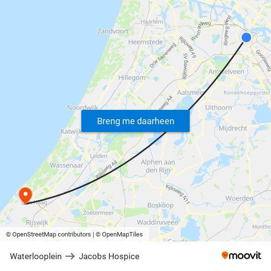Waterlooplein to Jacobs Hospice map