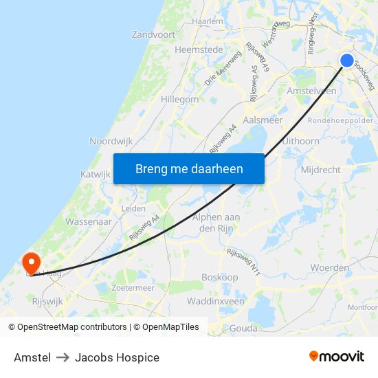 Amstel to Jacobs Hospice map