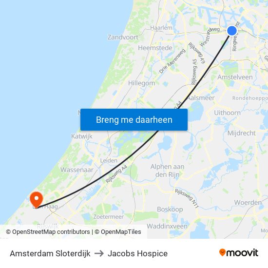 Amsterdam Sloterdijk to Jacobs Hospice map