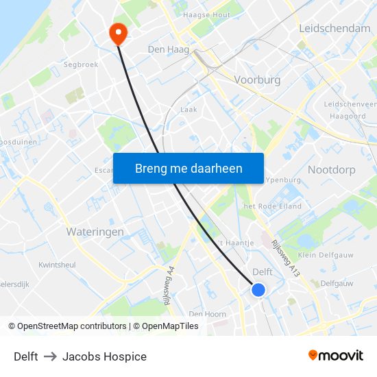 Delft to Jacobs Hospice map