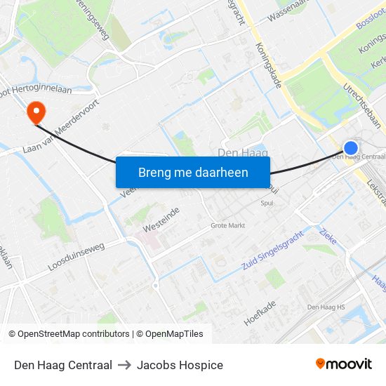 Den Haag Centraal to Jacobs Hospice map