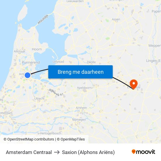 Amsterdam Centraal to Saxion (Alphons Ariëns) map