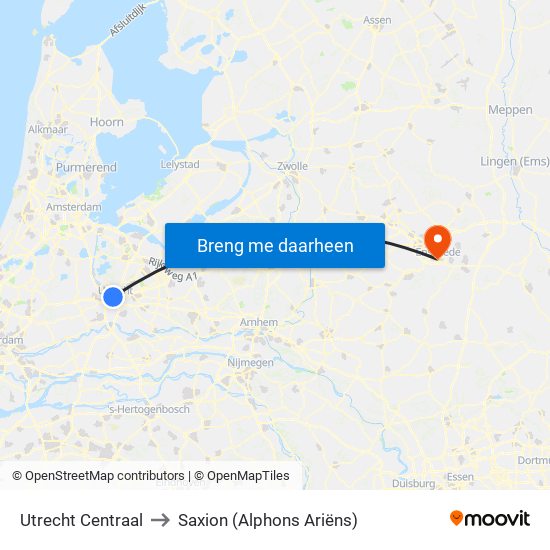Utrecht Centraal to Saxion (Alphons Ariëns) map