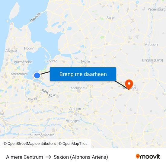 Almere Centrum to Saxion (Alphons Ariëns) map