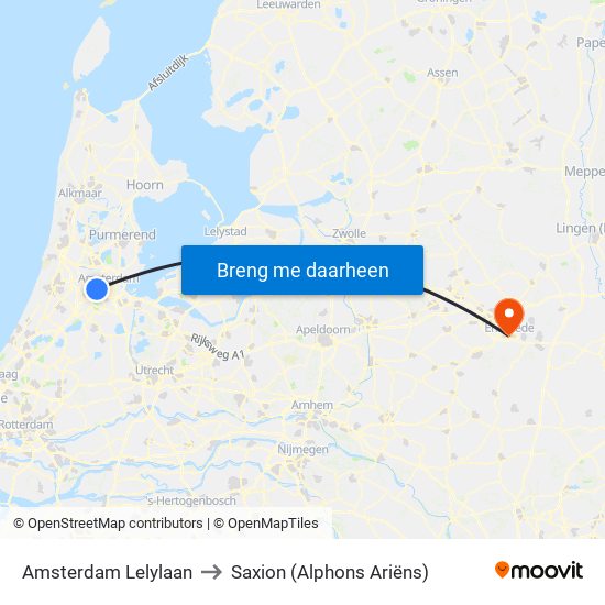 Amsterdam Lelylaan to Saxion (Alphons Ariëns) map