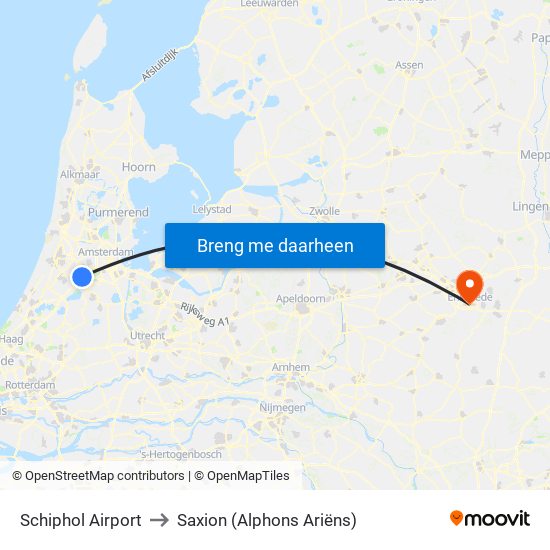 Schiphol Airport to Saxion (Alphons Ariëns) map