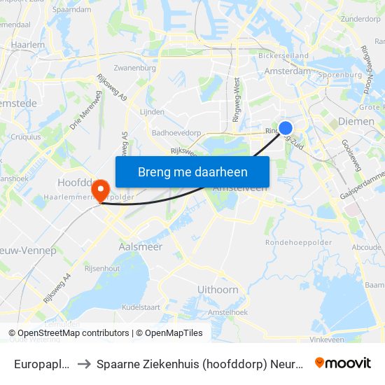 Europaplein to Spaarne Ziekenhuis (hoofddorp) Neurologie map