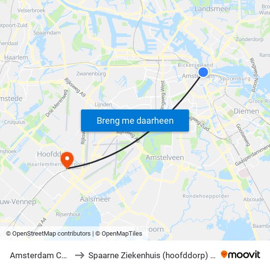 Amsterdam Centraal to Spaarne Ziekenhuis (hoofddorp) Neurologie map