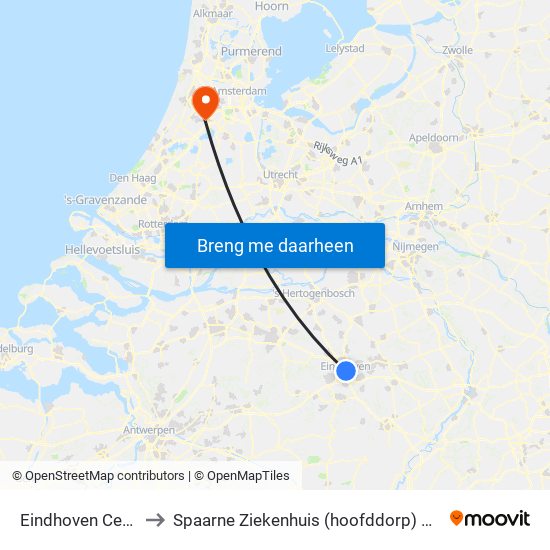 Eindhoven Centraal to Spaarne Ziekenhuis (hoofddorp) Neurologie map