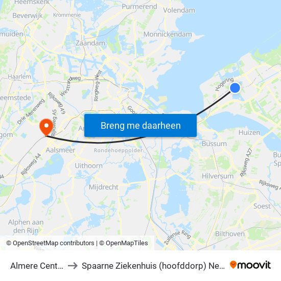 Almere Centrum to Spaarne Ziekenhuis (hoofddorp) Neurologie map