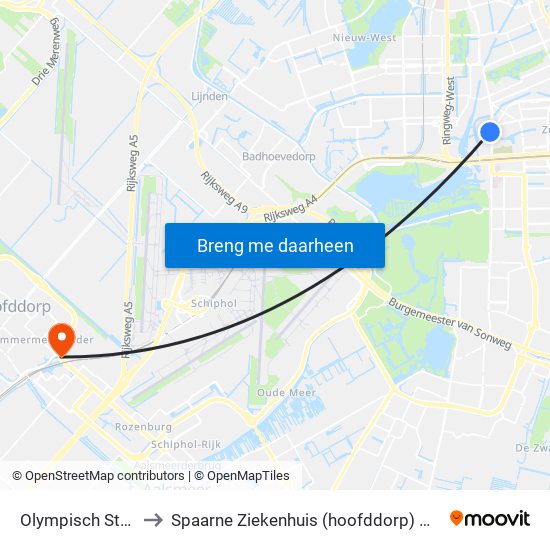 Olympisch Stadion to Spaarne Ziekenhuis (hoofddorp) Neurologie map