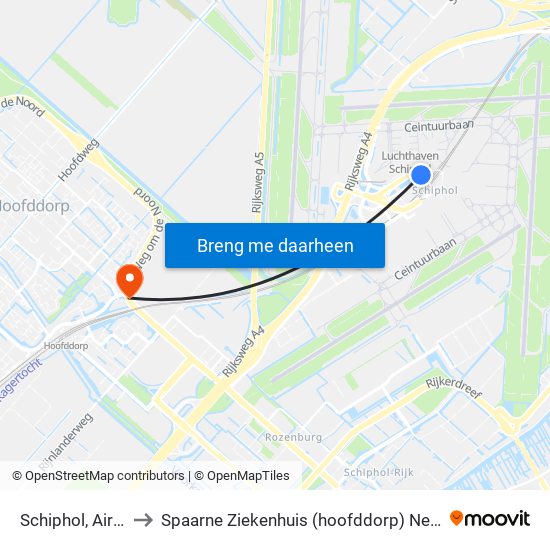Schiphol, Airport to Spaarne Ziekenhuis (hoofddorp) Neurologie map