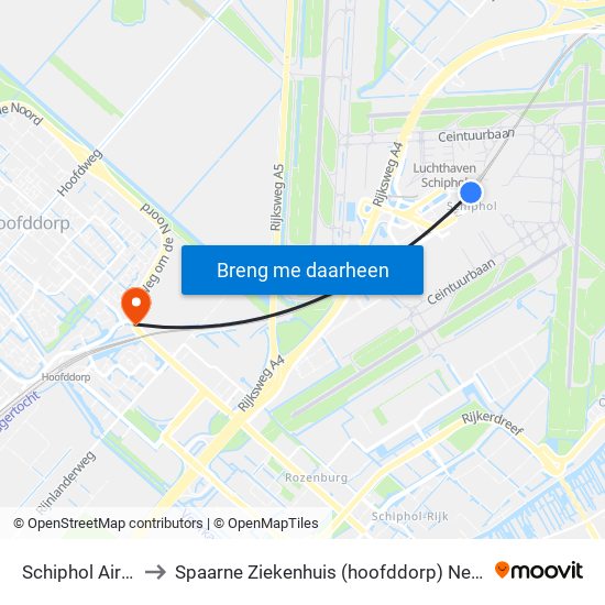 Schiphol Airport to Spaarne Ziekenhuis (hoofddorp) Neurologie map