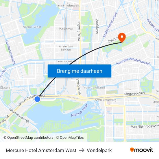 Mercure Hotel Amsterdam West to Vondelpark map