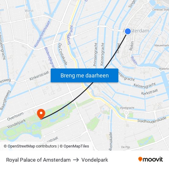 Royal Palace of Amsterdam to Vondelpark map