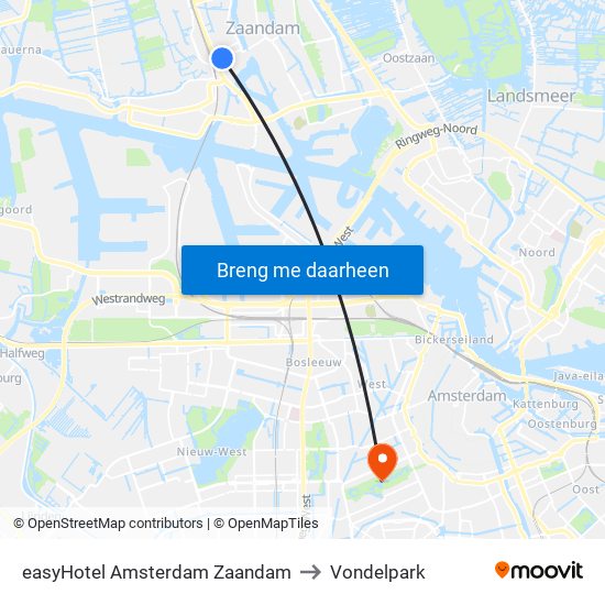 easyHotel Amsterdam Zaandam to Vondelpark map