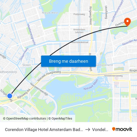 Corendon Village Hotel Amsterdam Badhoevedorp to Vondelpark map