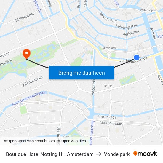 Boutique Hotel Notting Hill Amsterdam to Vondelpark map