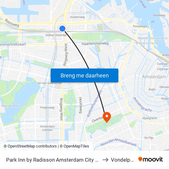 Park Inn by Radisson Amsterdam City West to Vondelpark map