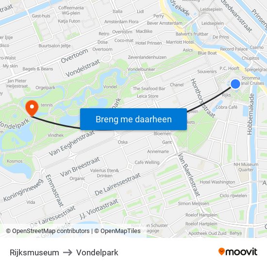 Rijksmuseum to Vondelpark map